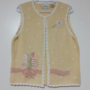 Vintage In Stitches by Cagle’s Eye Yellow Floral Embroidered Knit Vest Size L